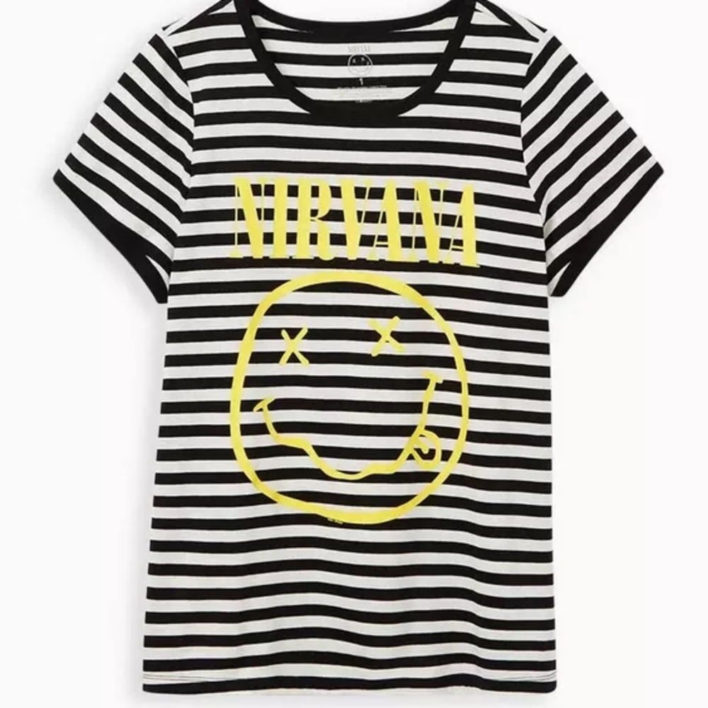 Torrid Nirvana Graphic Tee in Black and White Stripes